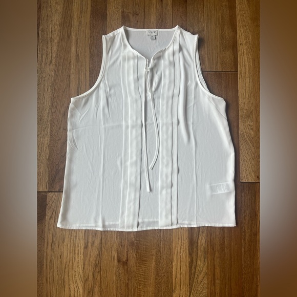J. Crew‎ Sleeveless White Pleated Necktie Blouse Women’s Sz M Business Classic - Picture 2 of 8